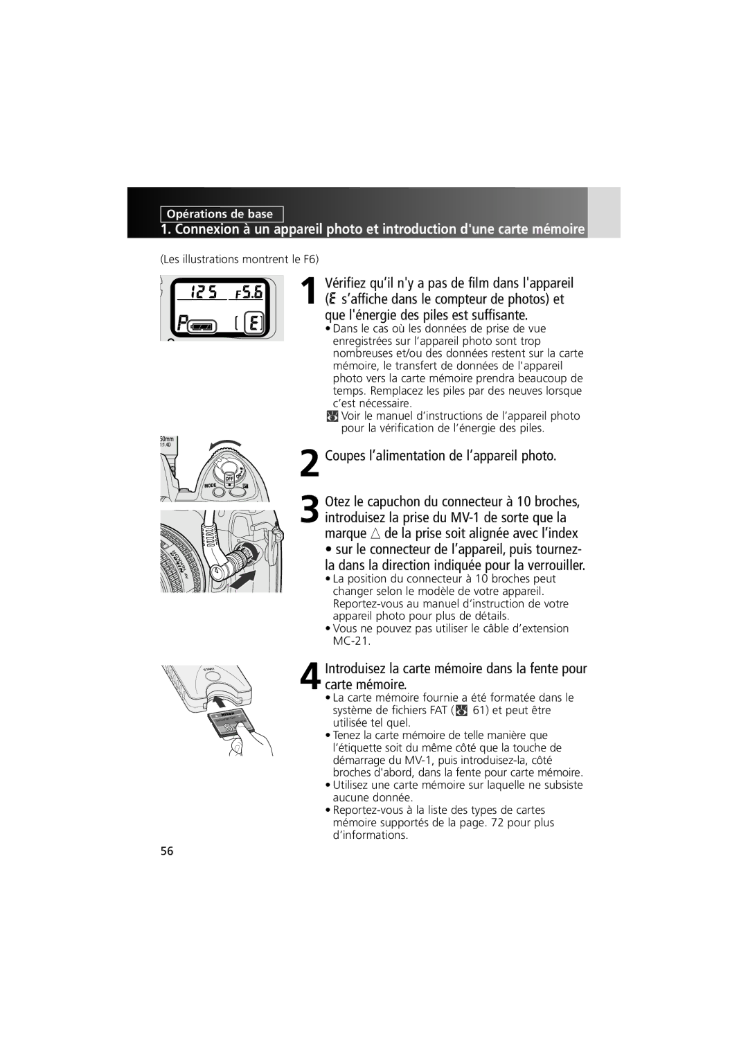 Nikon MV-1 instruction manual Coupes l’alimentation de l’appareil photo 