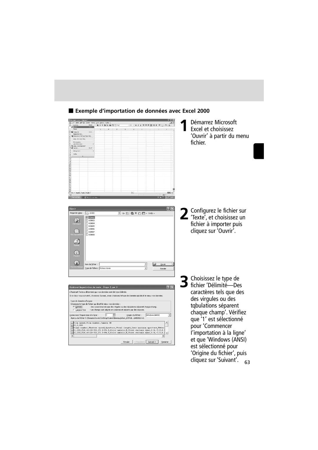 Nikon MV-1 instruction manual Exemple d’importation de données avec Excel 