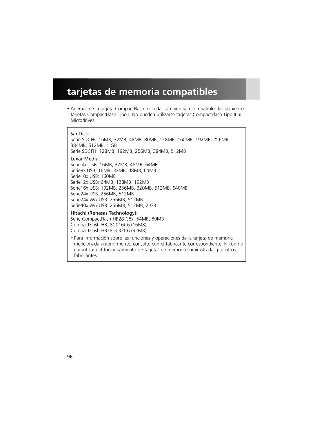 Nikon MV-1 instruction manual Tarjetas de memoria compatibles 