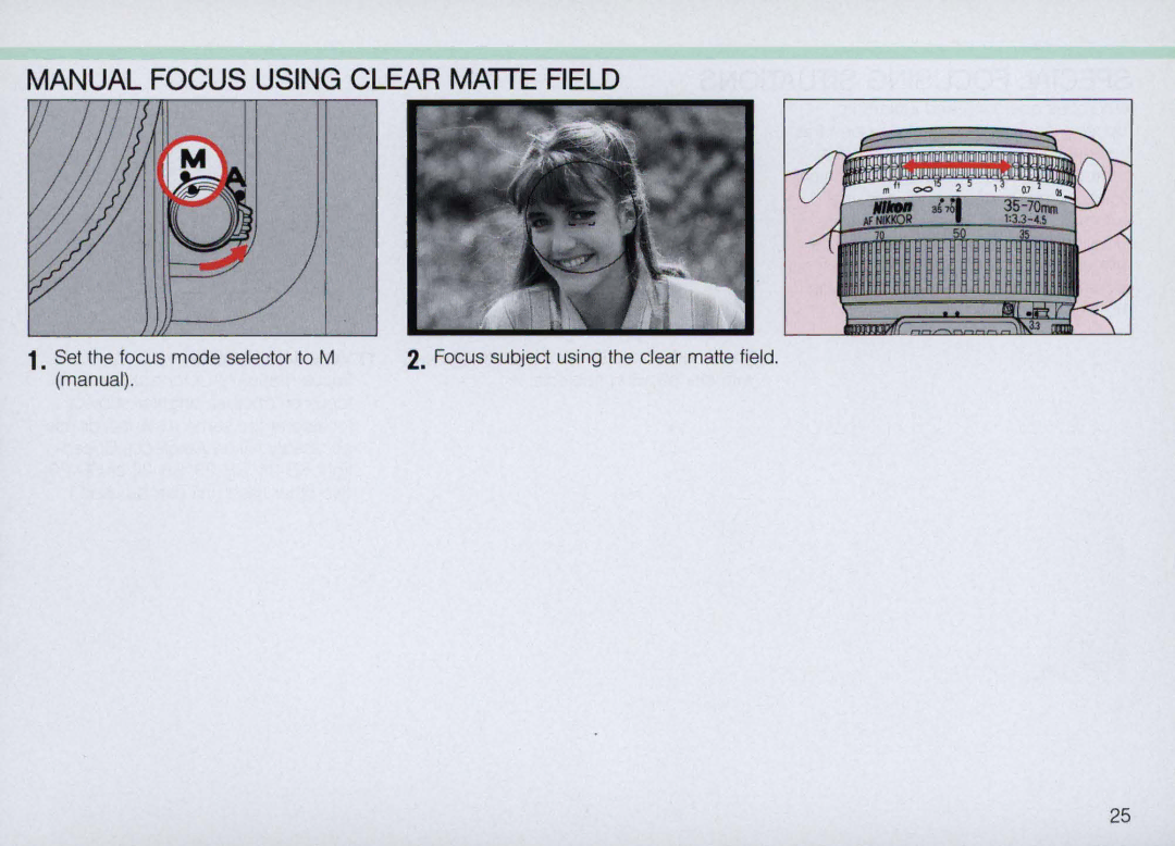 Nikon N5005 instruction manual Manual Focus Using Clear Matte Field 