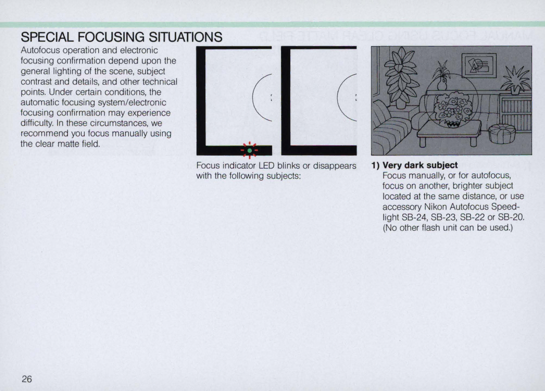 Nikon N5005 instruction manual Special Focusing Situations, Very dark subject 