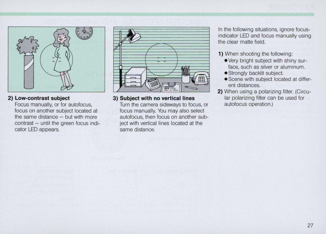 Nikon N5005 instruction manual Low-contrast subject, Subject with no vertical lines 