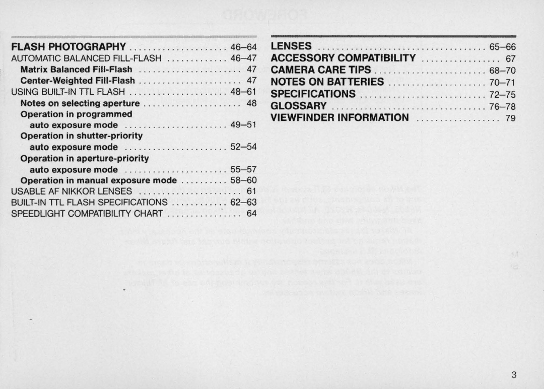 Nikon N5005 instruction manual Matrix Balanced Fill-Flash Center-Weighted Fill-Flash, Operation in programmed 