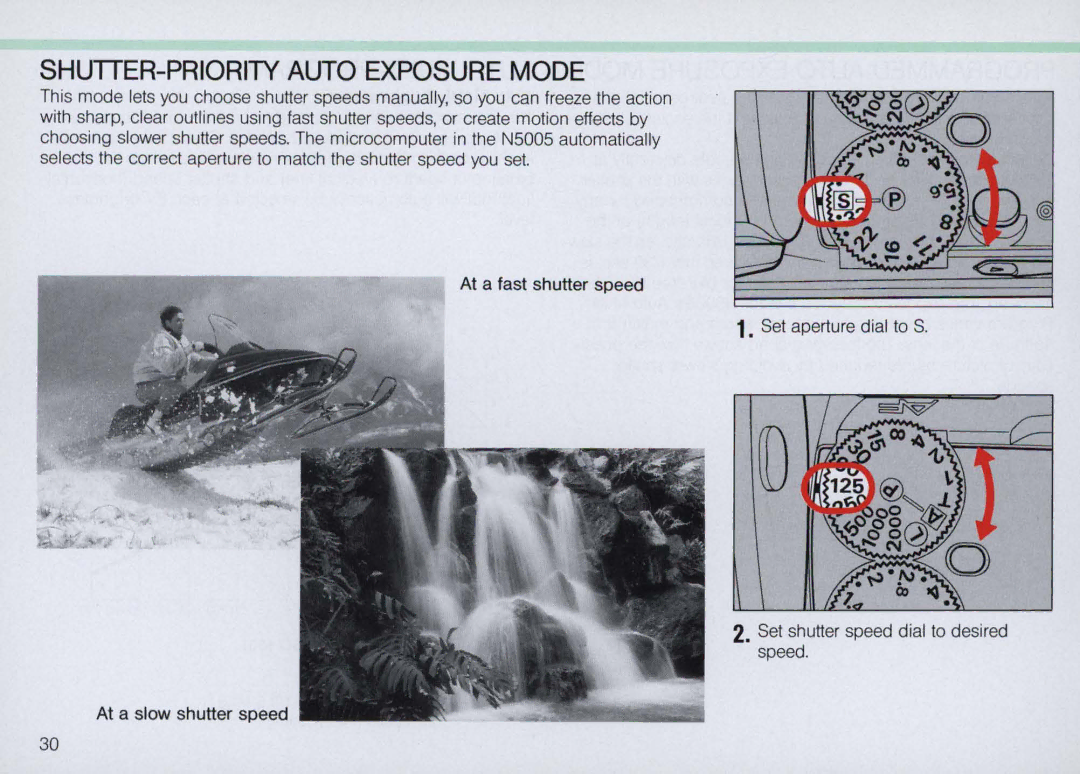 Nikon N5005 instruction manual SHUTIER-PRIORITY Auto Exposure Mode 