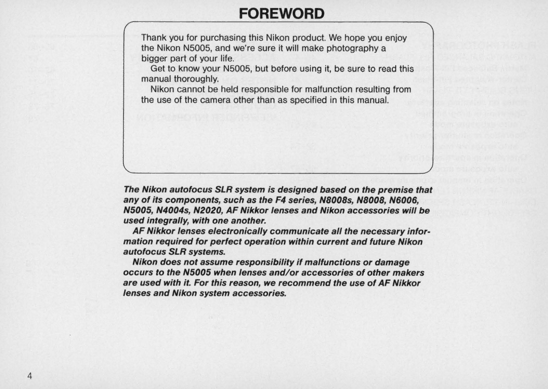 Nikon N5005 instruction manual Foreword 