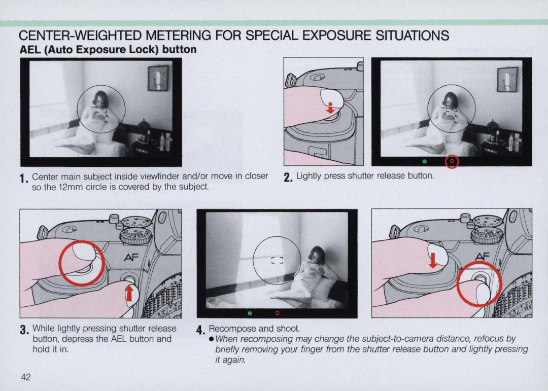 Nikon N5005 instruction manual CENTER-WEIGHTED Metering for Special Exposure Situations, AEL Auto Exposure Lock button 