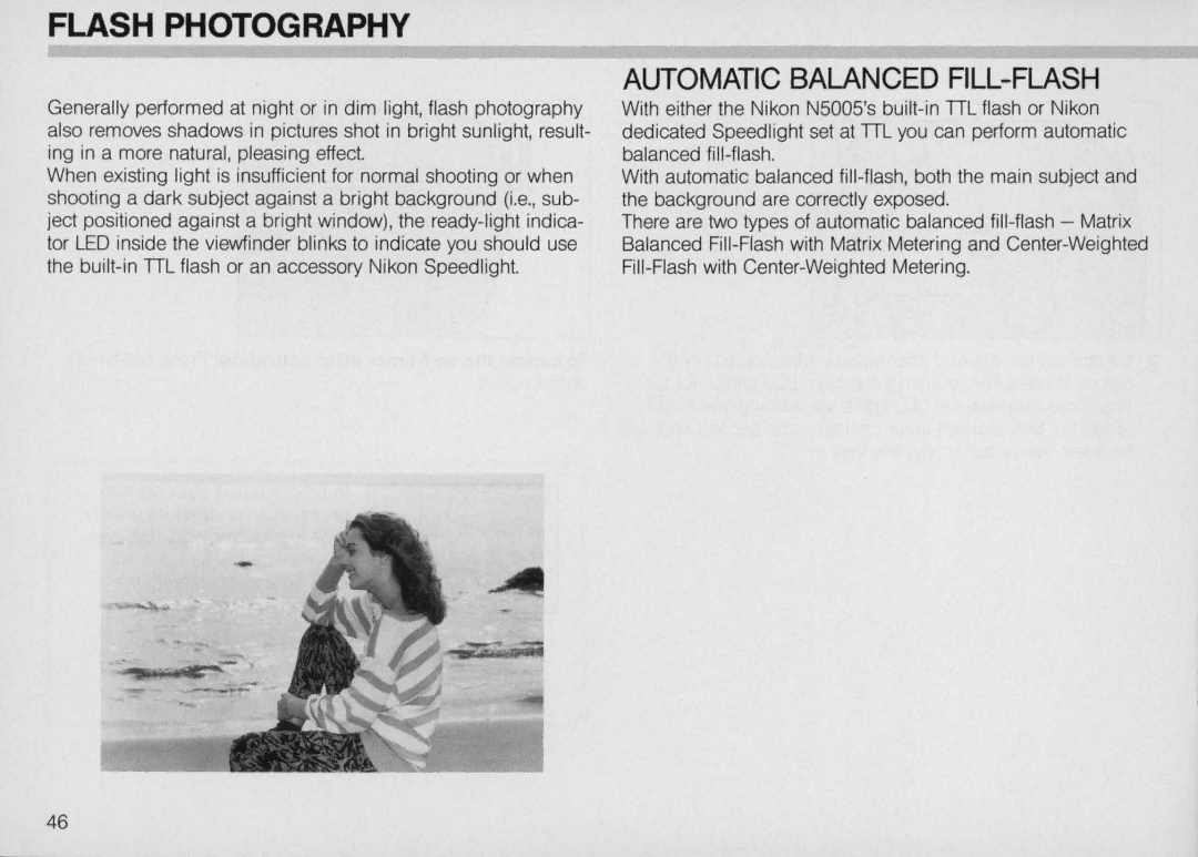 Nikon N5005 instruction manual Flash Photography, Automatic Balanced FILL-FLASH 