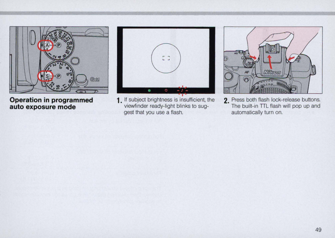 Nikon N5005 instruction manual Operation in programmed auto exposure mode 