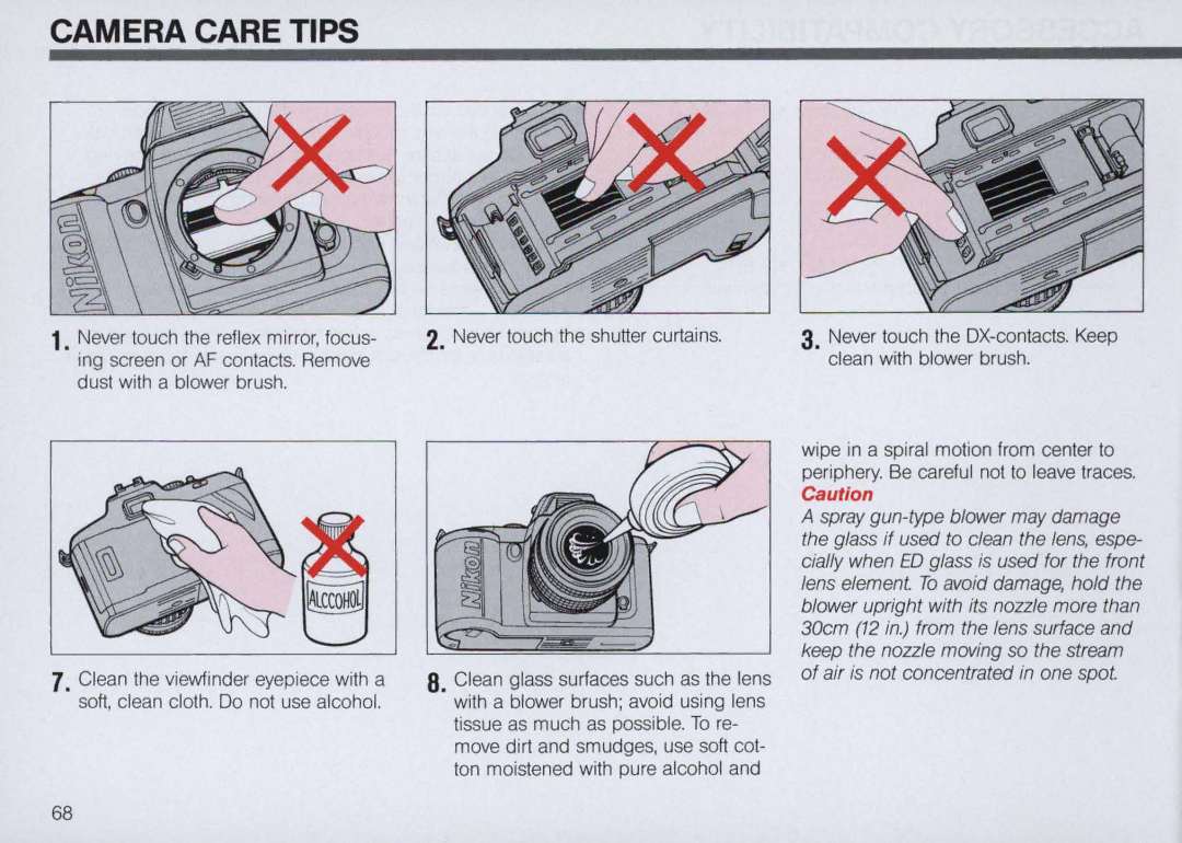 Nikon N5005 instruction manual Camera Care Tips, Never touch the shutter curtains 