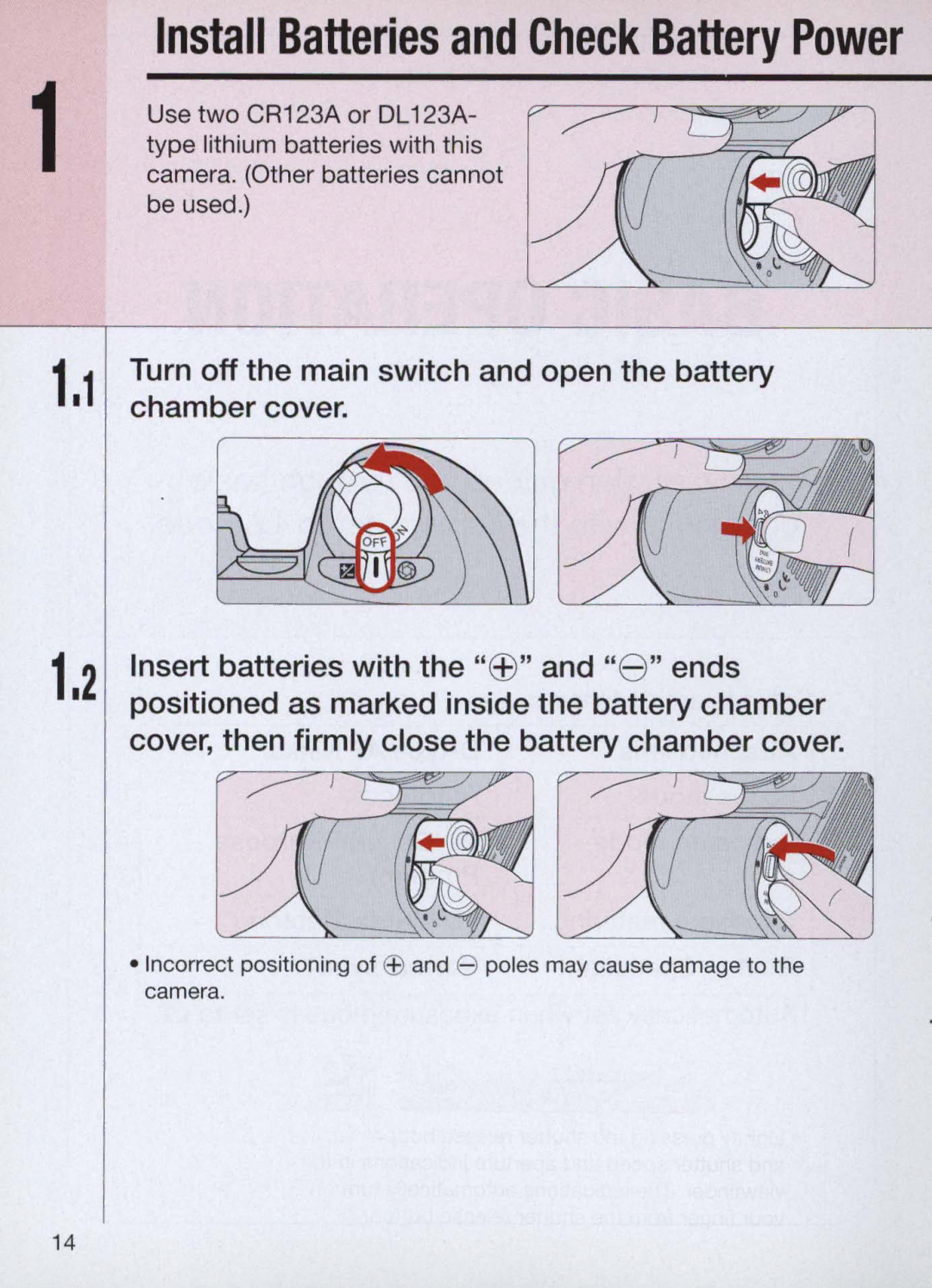 Nikon N60 Install Batteries and Check Battery Power, Turn off the main switch and open the battery Chamber cover 