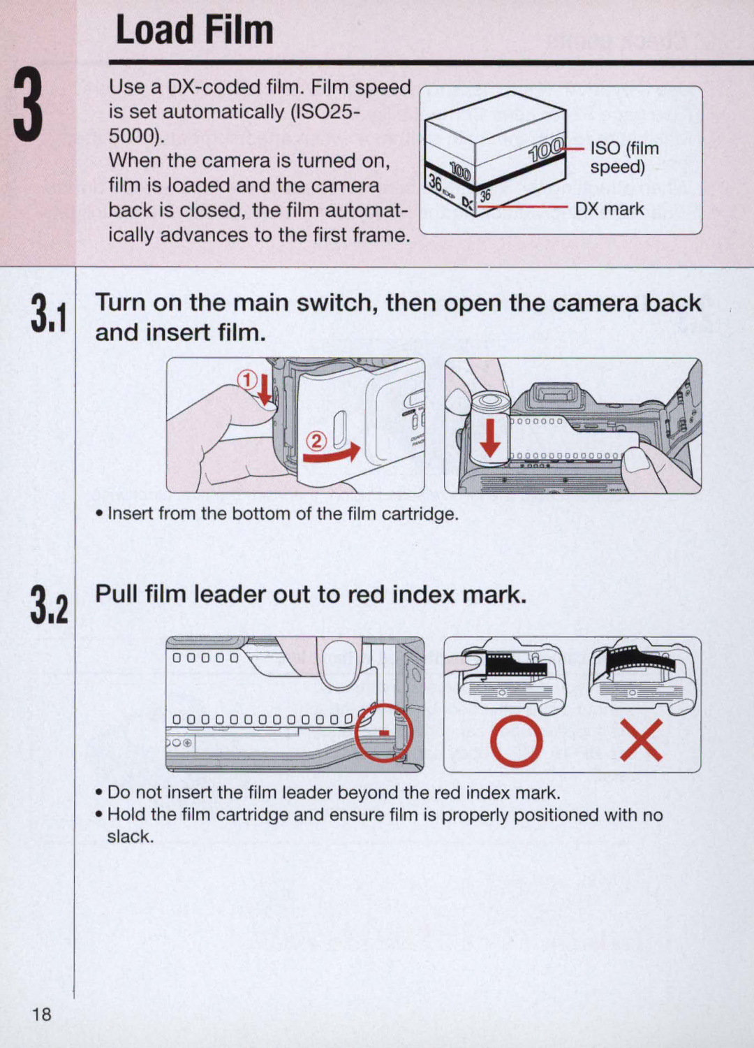 Nikon N60 instruction manual Load Film, Pull film leader out to red index mark 