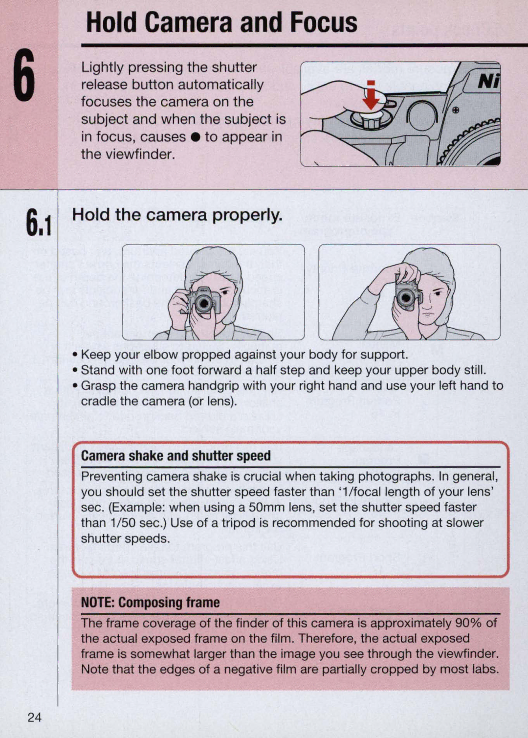 Nikon N60 instruction manual Hold Camera and Focus, Hold the camera properly 