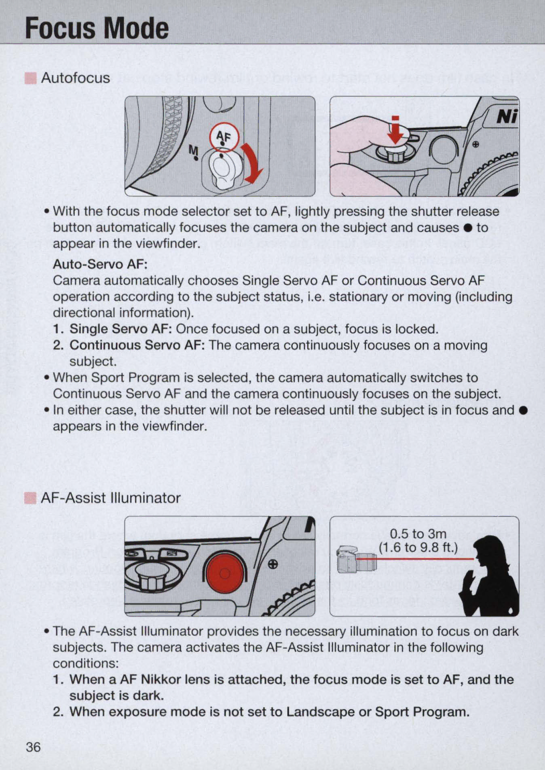 Nikon N60 instruction manual Focus Mode, Autofocus 