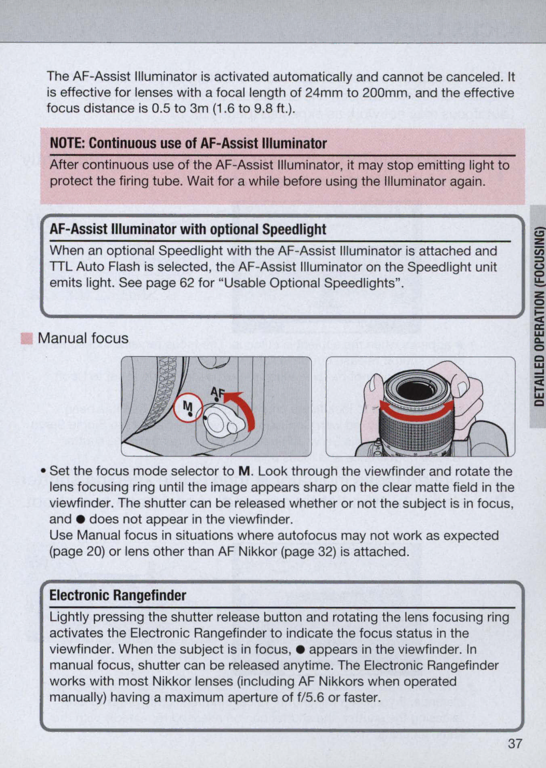 Nikon N60 instruction manual AF-Assist Illuminator with optional Speedlight 