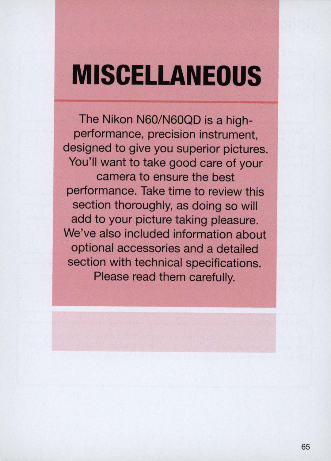 Nikon N60 instruction manual Miscellaneous 