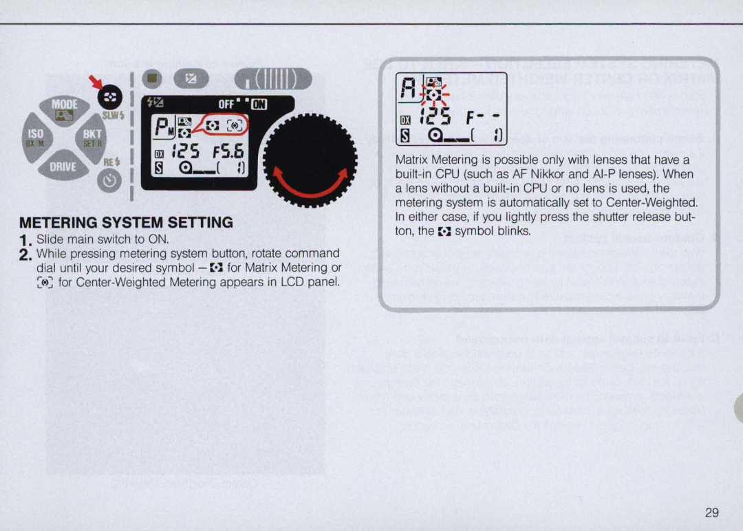 Nikon N6000 instruction manual Metering System Setting, Slide main switch to on 