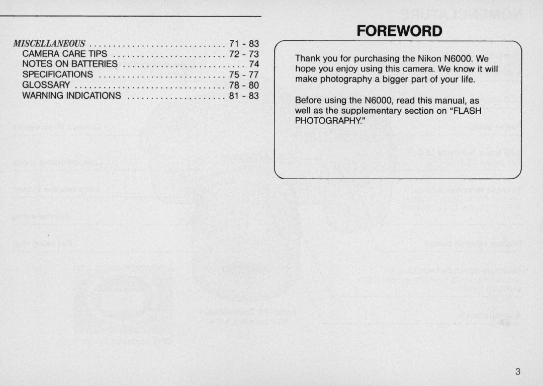 Nikon N6000 instruction manual Foreword 