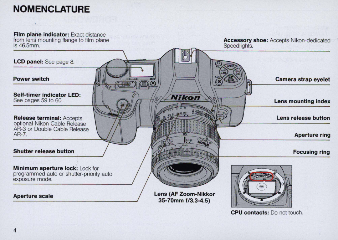 Nikon N6000 instruction manual Nomenclature 