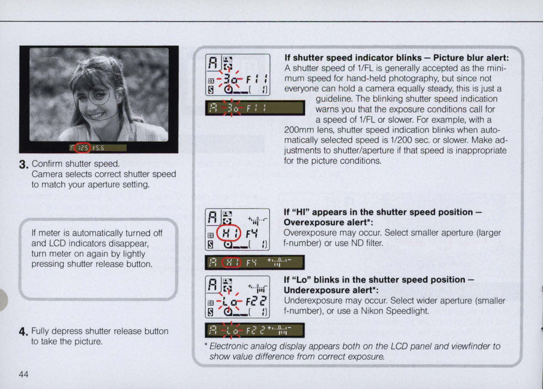 Nikon N6000 instruction manual If shutter speed indicator blinks Picture blur alert 