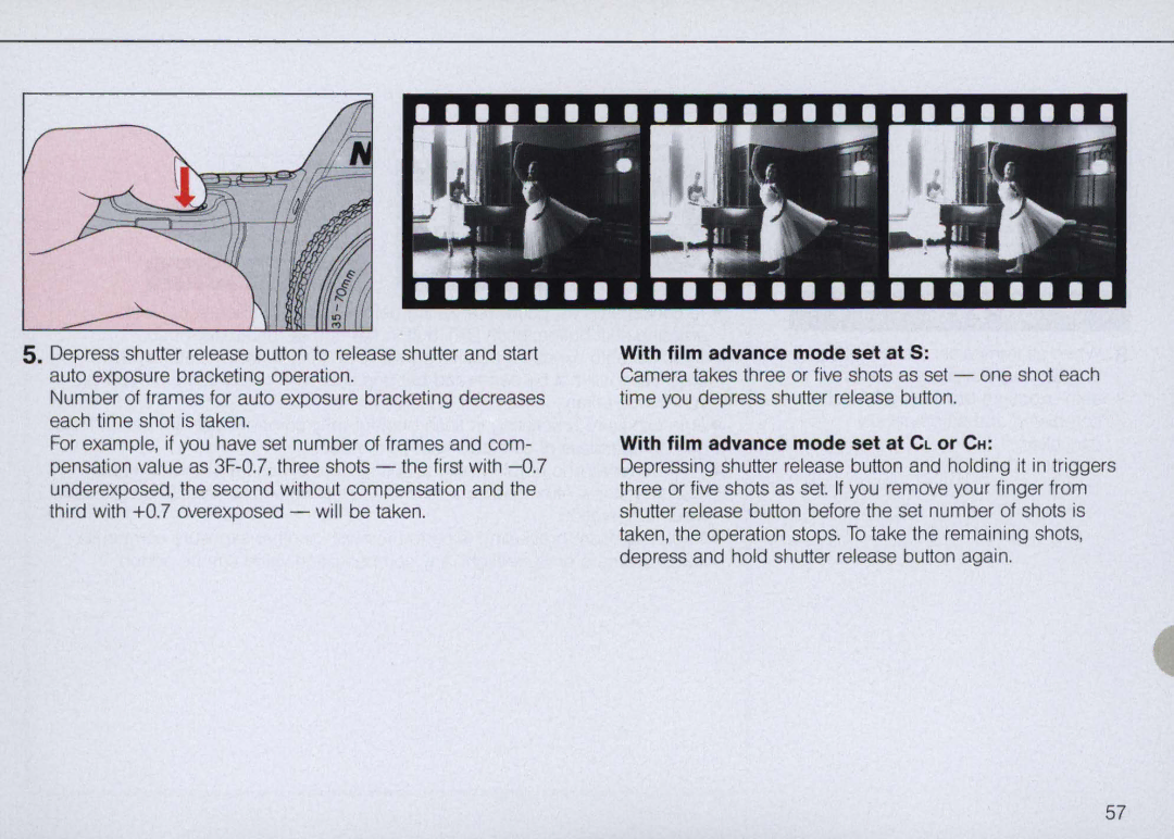 Nikon N6000 instruction manual With film advance mode set at S, With film advance mode set at CL or CH 