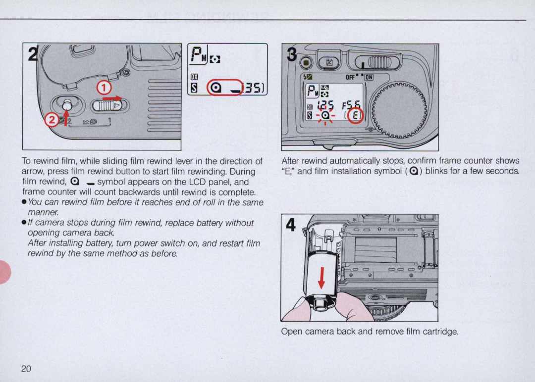 Nikon N6000 instruction manual Open camera back and remove film cartridge 