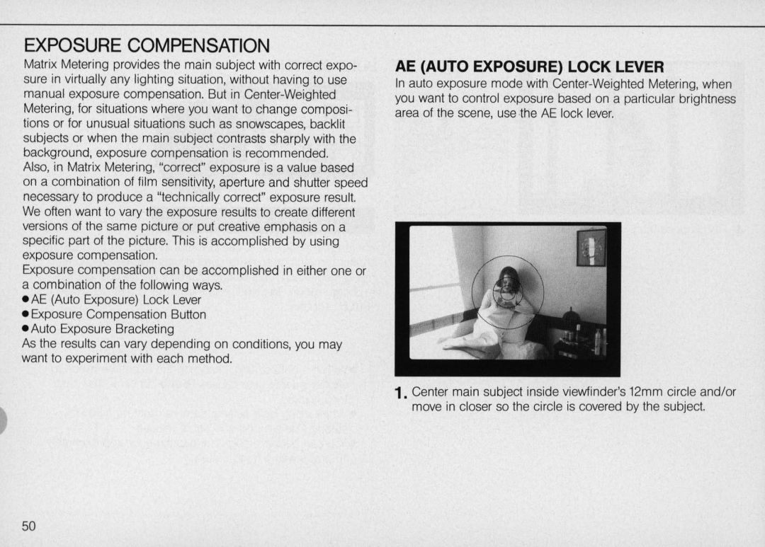Nikon N6000 instruction manual Exposure Compensation, Ae Auto Exposure Lock Lever 