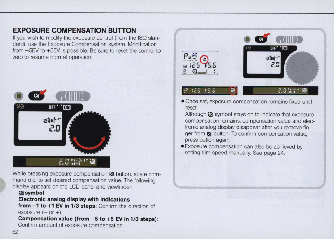 Nikon N6000 instruction manual Exposure Compensation Button, Electronic analog display with indications 