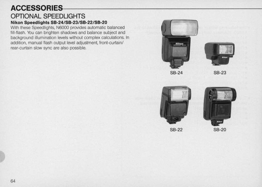 Nikon N6000 Optional Speedlights, Nikon Speedlights S8-24/S8-23/S8-22/S8-20, 88-2488-23 88-2288-20, Accessories 