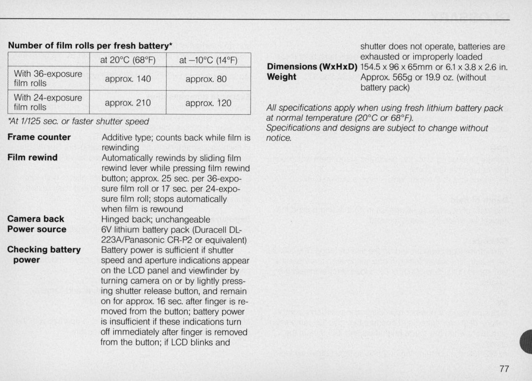 Nikon N6000 instruction manual Number of film rolls per fresh battery·, At 11125 sec. or faster shutter speed 