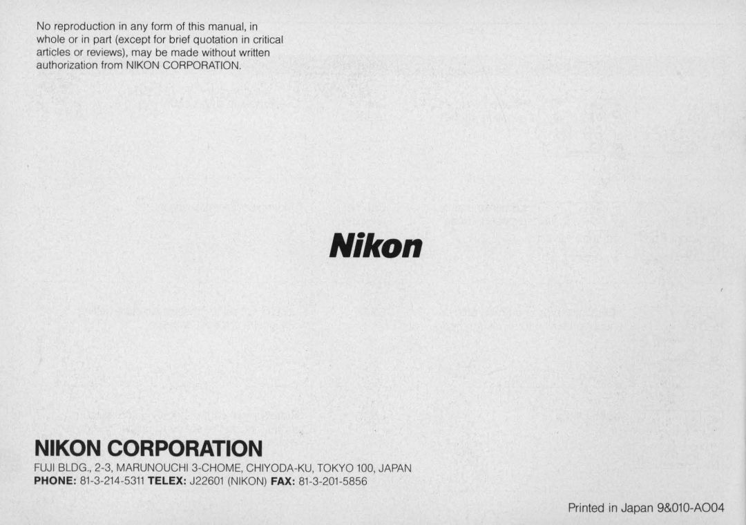 Nikon N6000 instruction manual Nikon Corporation 