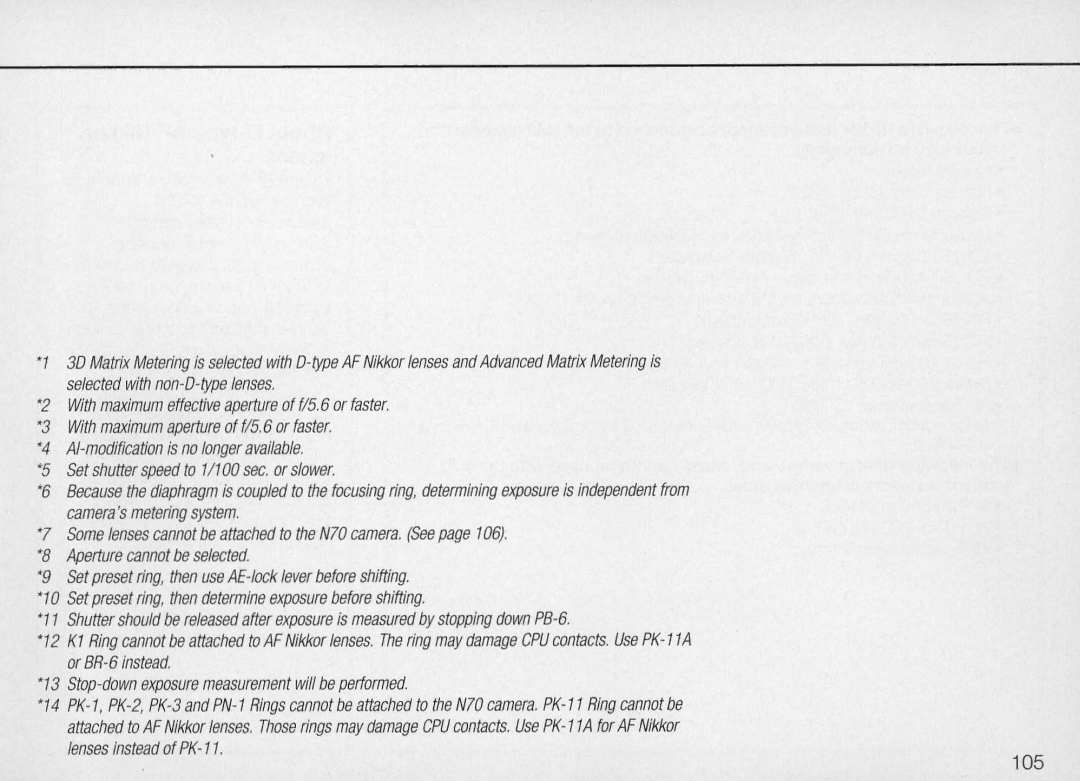 Nikon N70 instruction manual 105 