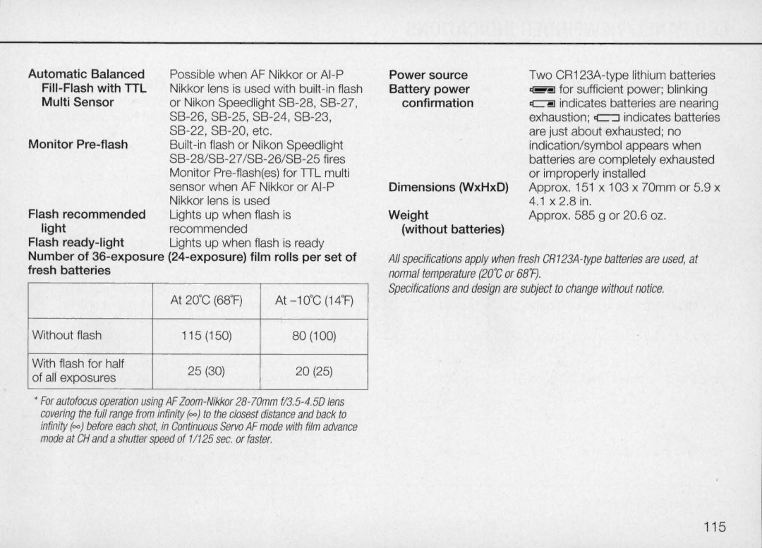 Nikon N70 instruction manual 115 