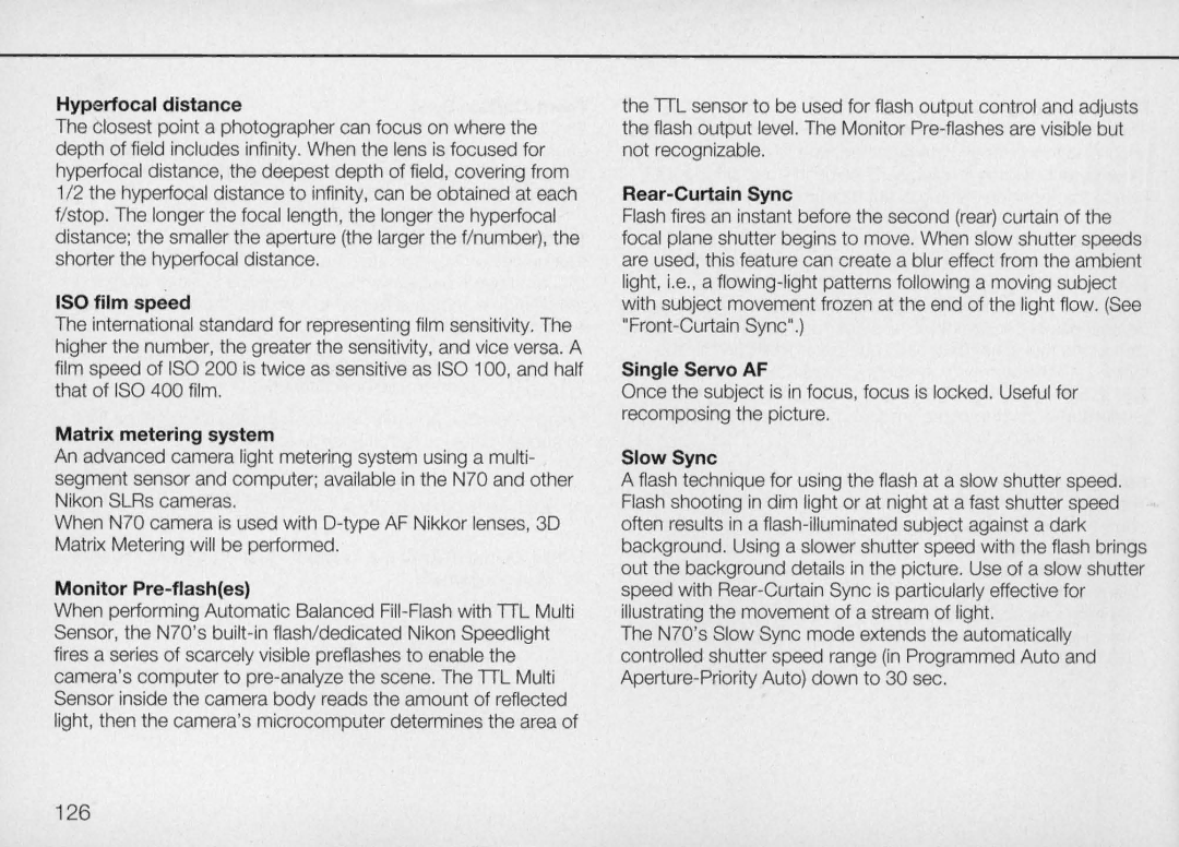 Nikon N70 instruction manual 126 