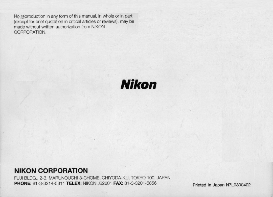 Nikon N70 instruction manual Nikon 