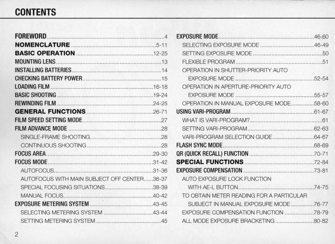 Nikon N70 instruction manual Contents 