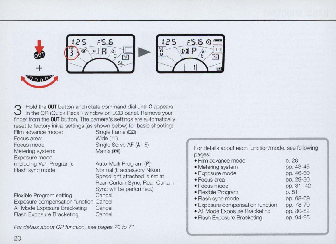 Nikon N70 instruction manual For details about QR function, see pages 70 to 