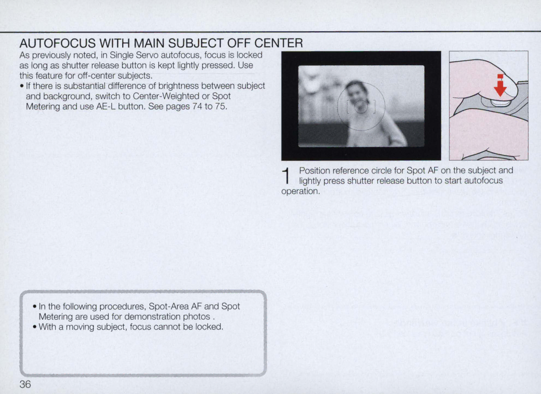 Nikon N70 instruction manual Autofocus with Main Subject OFF Center 