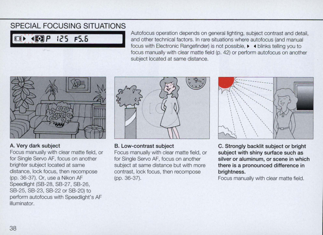 Nikon N70 instruction manual IOJ~ ~H P 125 FS.6, Special Focusing Situations 