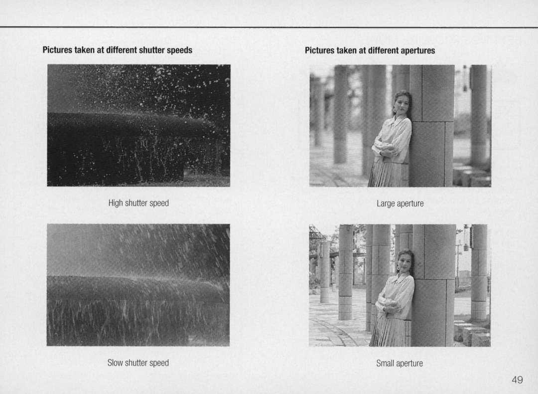 Nikon N70 instruction manual Pictures taken at different shutter speeds 