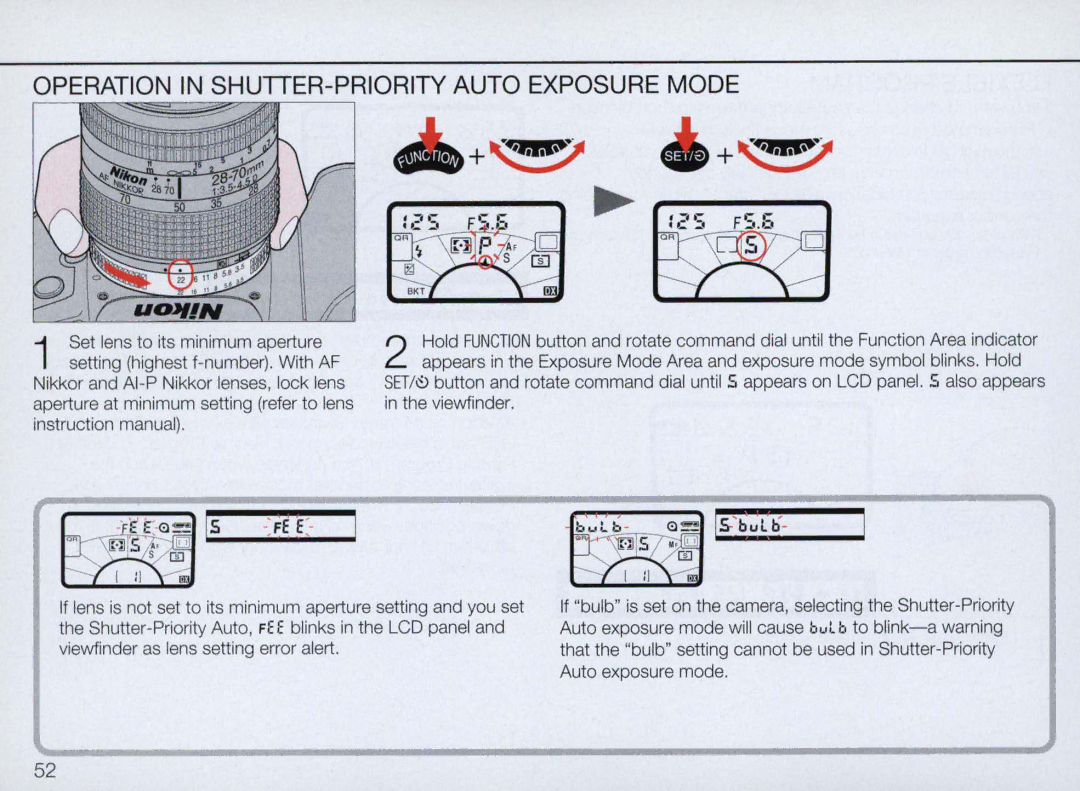 Nikon N70 instruction manual Operation in SHUTTER-PRIORITY Auto Exposure Mode, Is E 