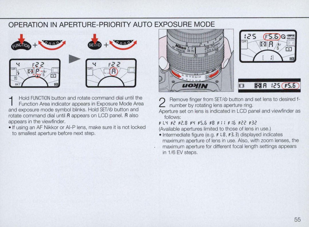 Nikon N70 instruction manual AlA IiSqp, Operation in APERTURE-PRIOR ITY Auto Exposure Mode 