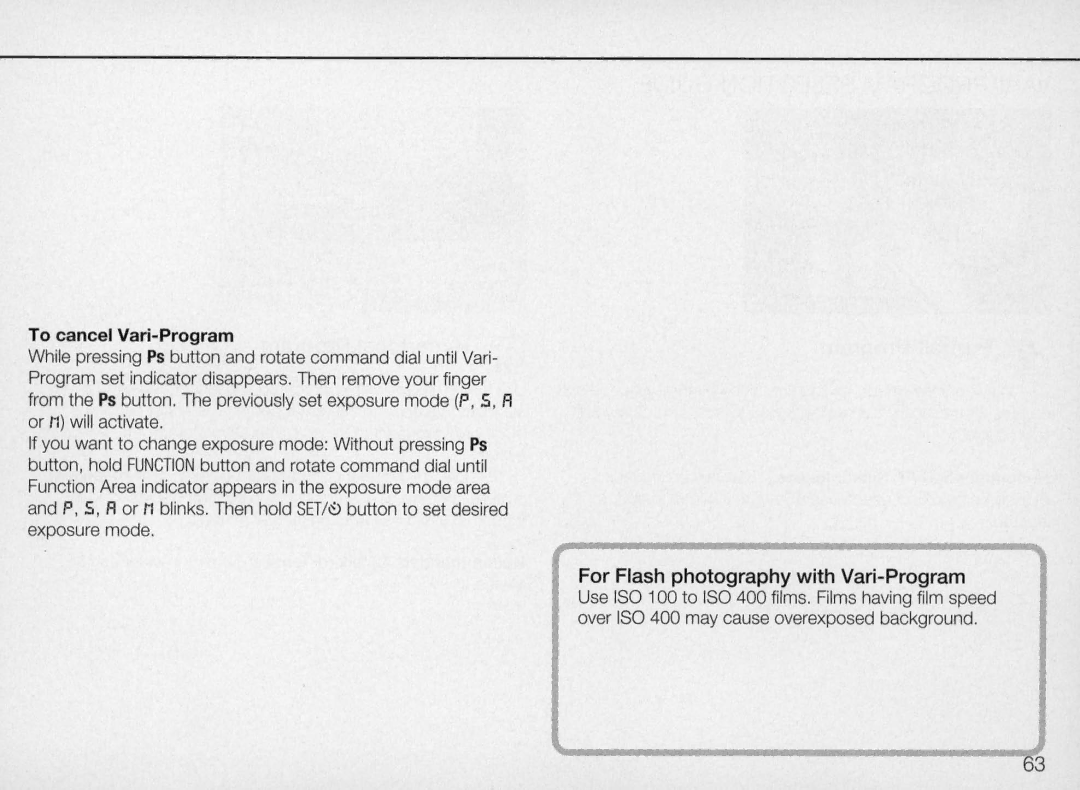 Nikon N70 instruction manual For Flash photography with Vari-Program, To cancel Vari-Program 