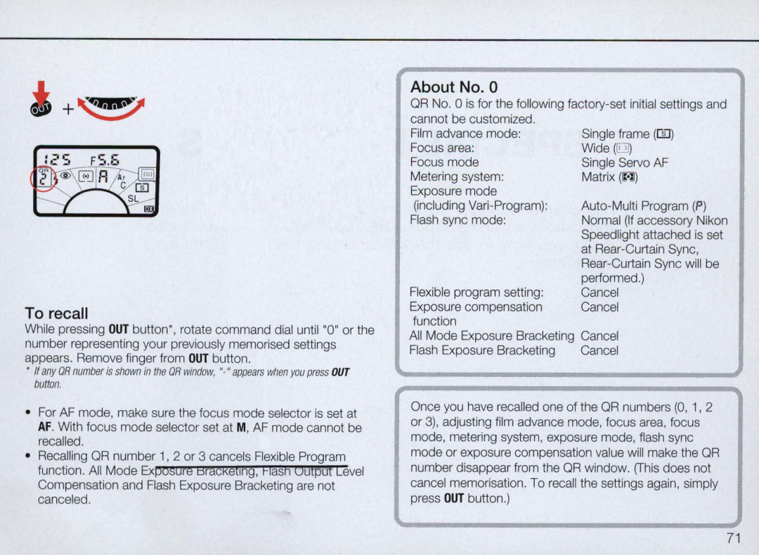 Nikon N70 instruction manual To recall, About No 