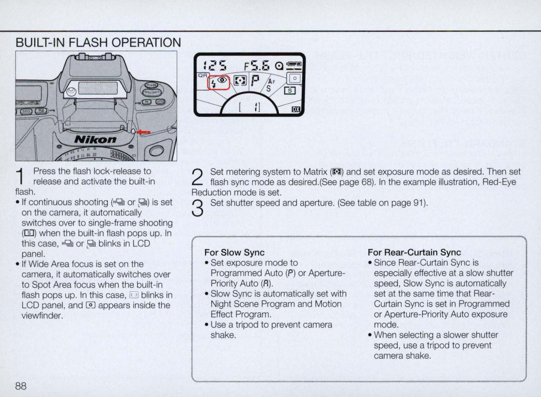 Nikon N70 instruction manual BUILT-IN Flash Operation, This case, H~ or ~ blinks in LCD 