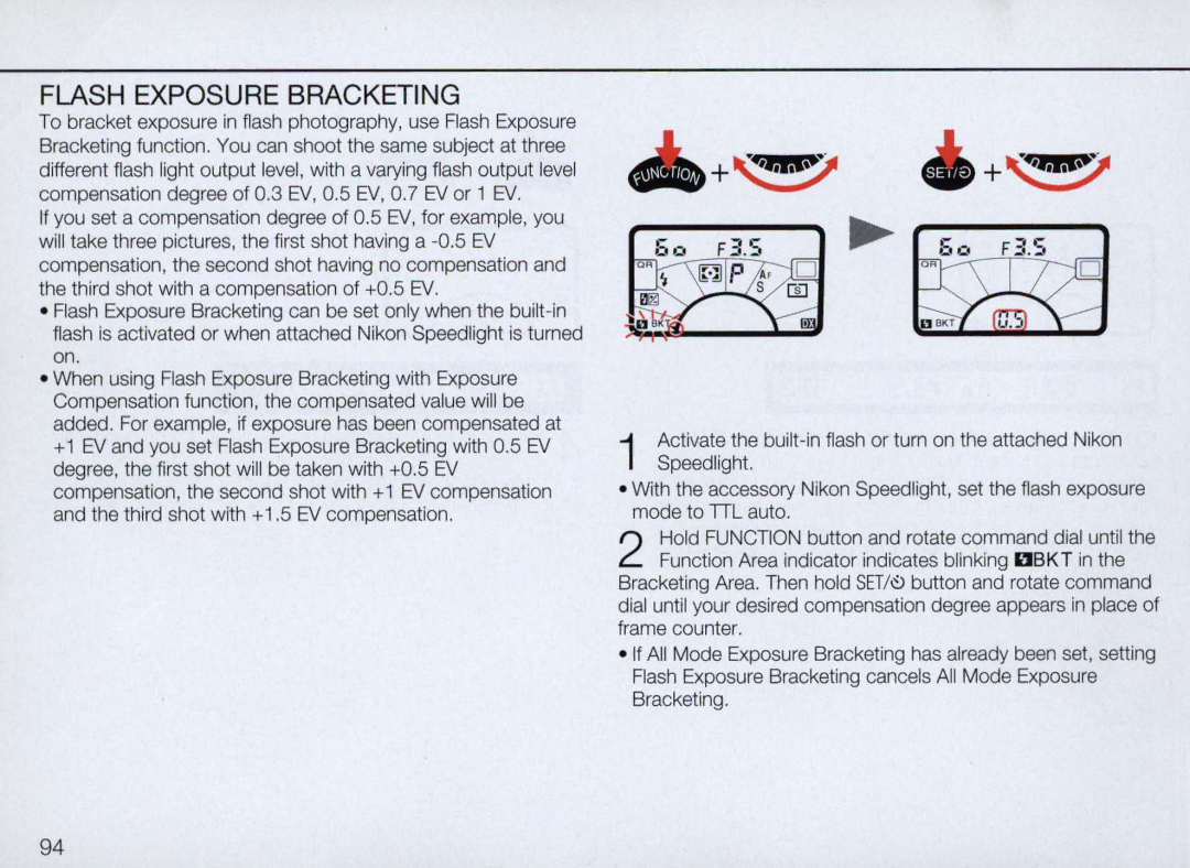 Nikon N70 instruction manual Flash Exposure Bracketing 