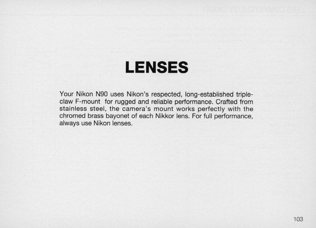 Nikon N90 instruction manual Lenses, 103 