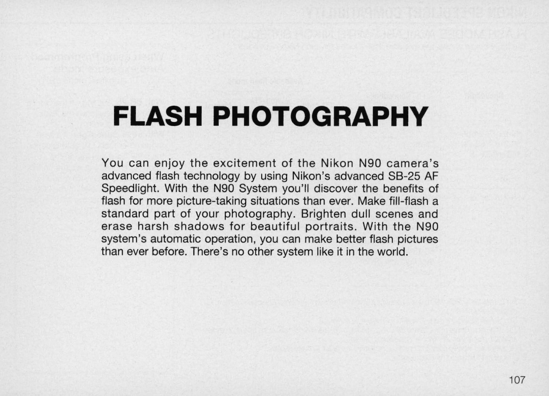 Nikon N90 instruction manual Flash Photography, 107 