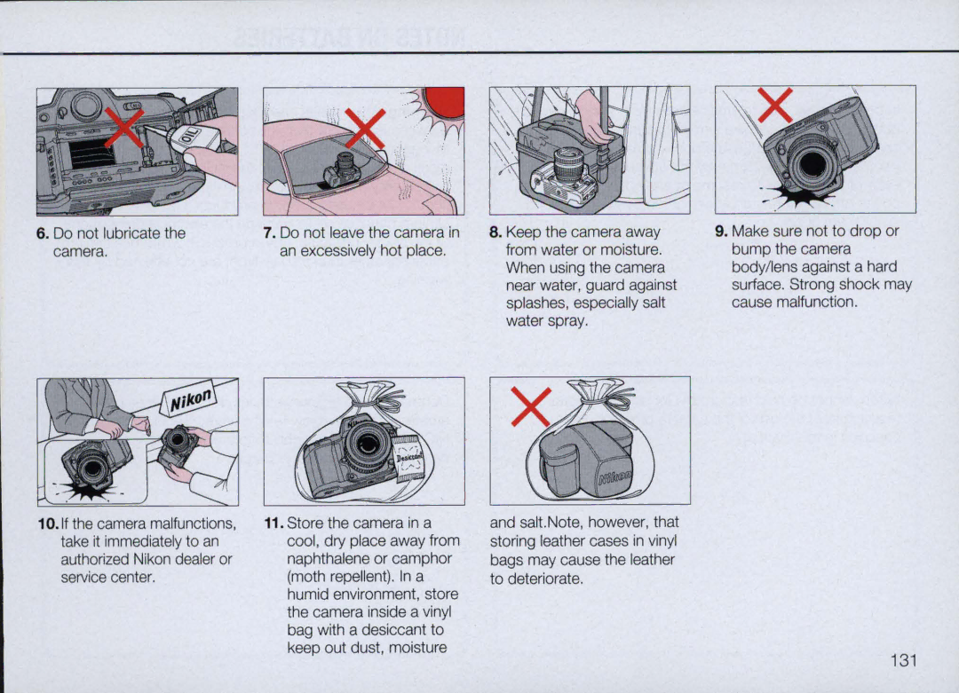 Nikon N90 instruction manual Do not lubricate the camera 