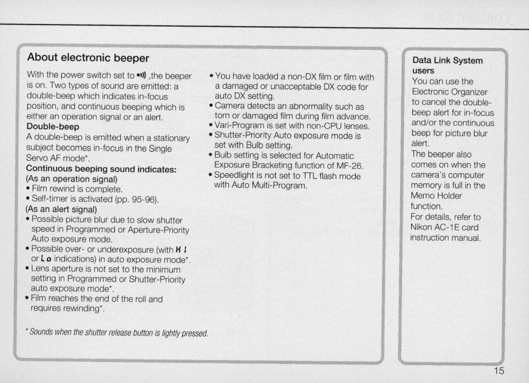 Nikon N90 instruction manual About electronic beeper 