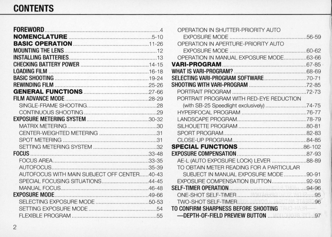 Nikon N90 instruction manual Contents 